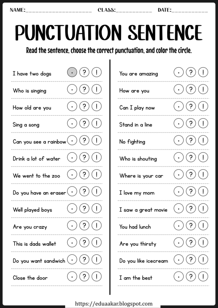 End punctuation practice activity for young learners in geography class Kindergarten geography worksheet focusing on punctuation and sentence features