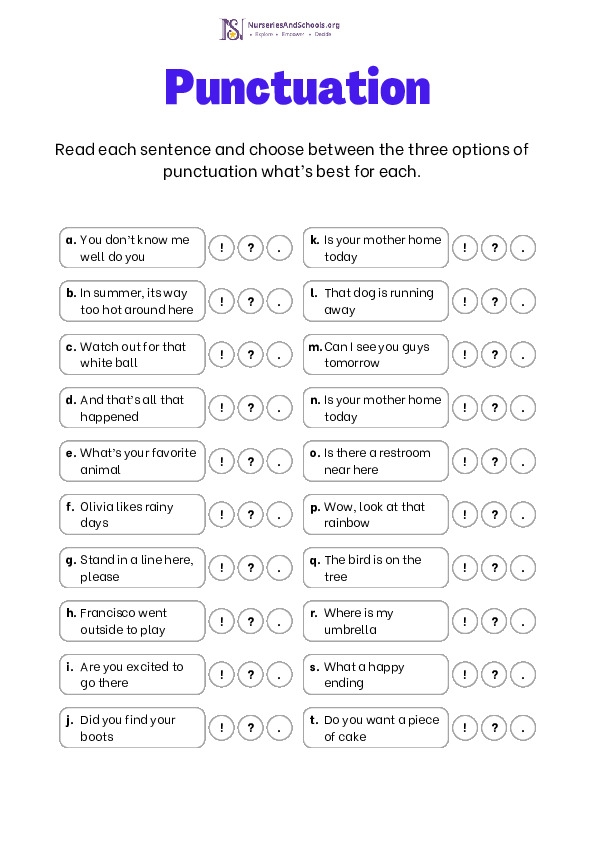 Sentence Features worksheet for punctuation practice in geography class 21 Kindergarten geography worksheet focusing on sentence punctuation skills