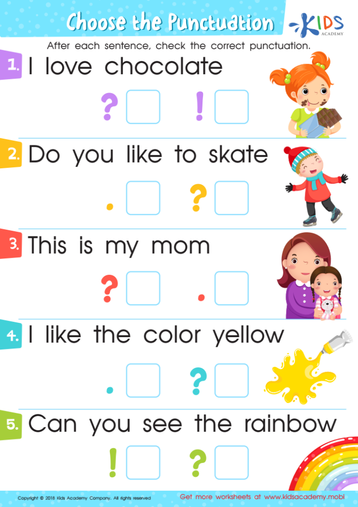 Punctuation practice worksheet for young learners in geography grade 14 Kindergarten geography worksheet focusing on sentence punctuation and end marks