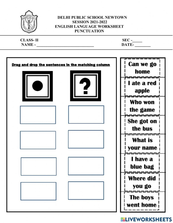 Worksheet for evaluating proper end punctuation in geography lessons, image eight Kindergarten geography worksheet focusing on sentence punctuation practice