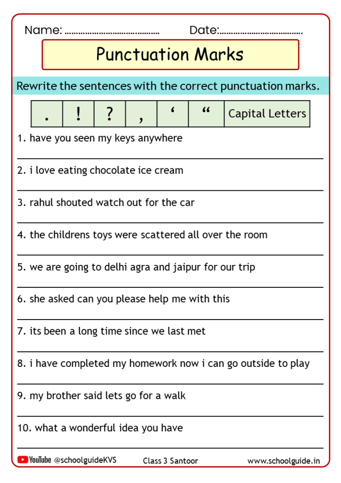 Punctuation practice worksheet for young learners in geography class number 5 Kindergarten geography worksheet focused on punctuation and sentence features