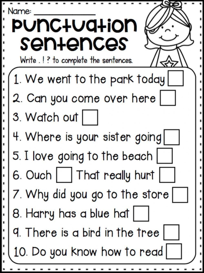Punctuation practice activity for young learners in a geography-based sentence features worksheet Kindergarten worksheet focusing on end punctuation in sentences with a geography theme