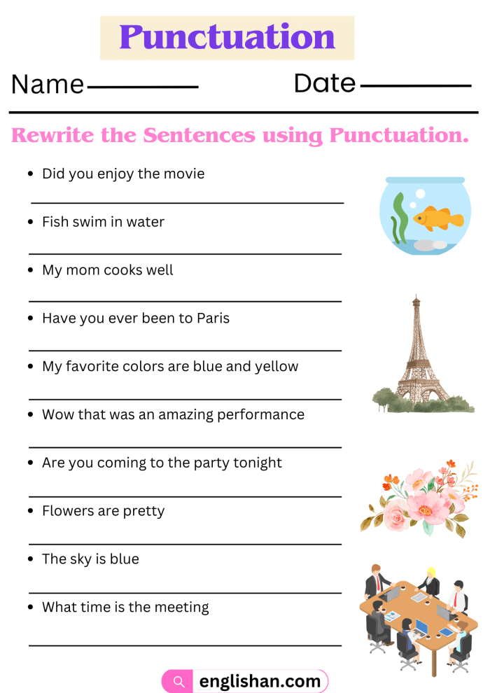 Punctuation practice for young learners with a geography-themed sentence features worksheet Kindergarten worksheet focusing on punctuation marks in sentences about geography