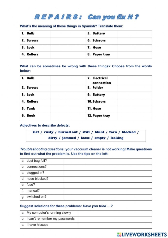 Kindergarten Fix it Up worksheet focused on reading skills