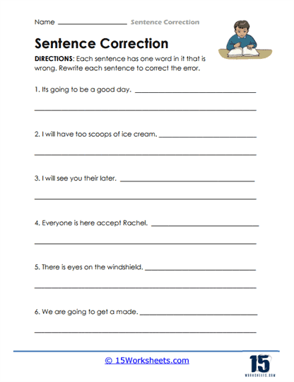 Kindergarten Fix it Up worksheet for reading practice with colorful illustrations