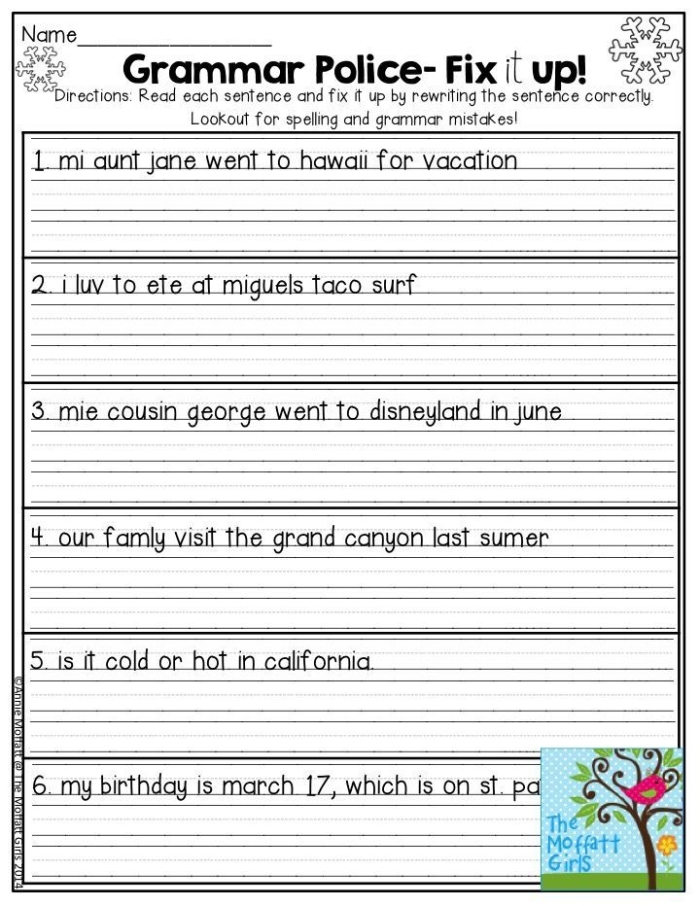 Kindergarten Fix it Up worksheet for reading practice