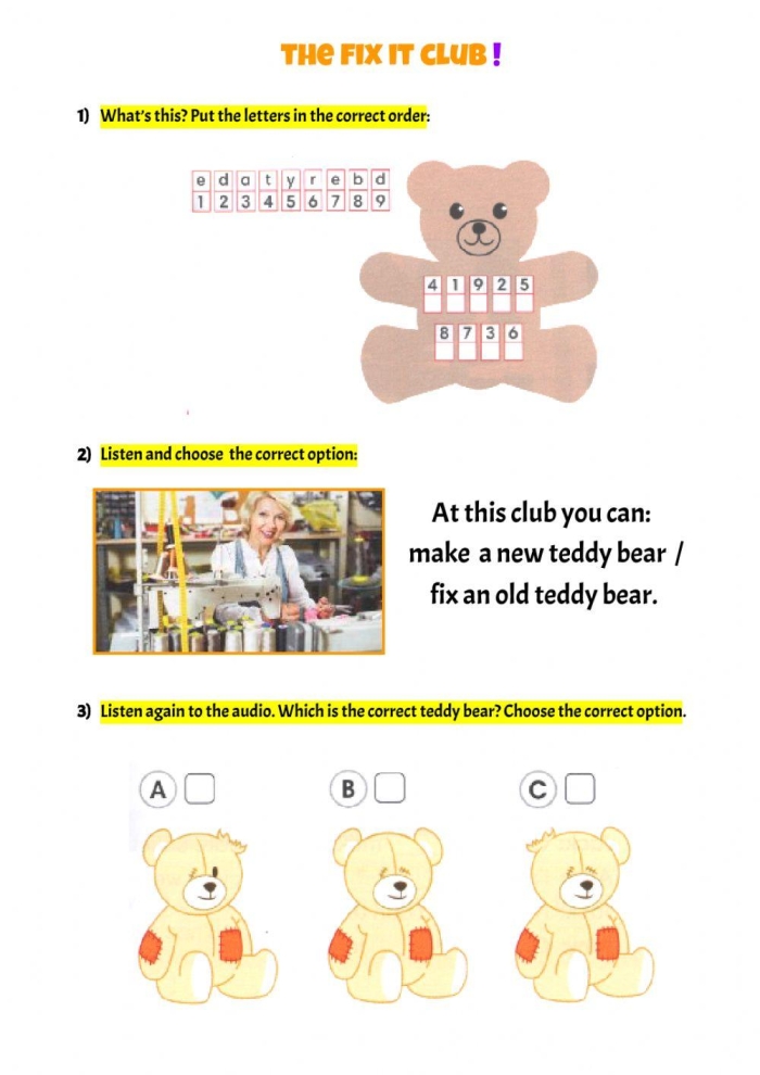 Kindergarten Fix it Up worksheet for reading practice with colorful illustrations