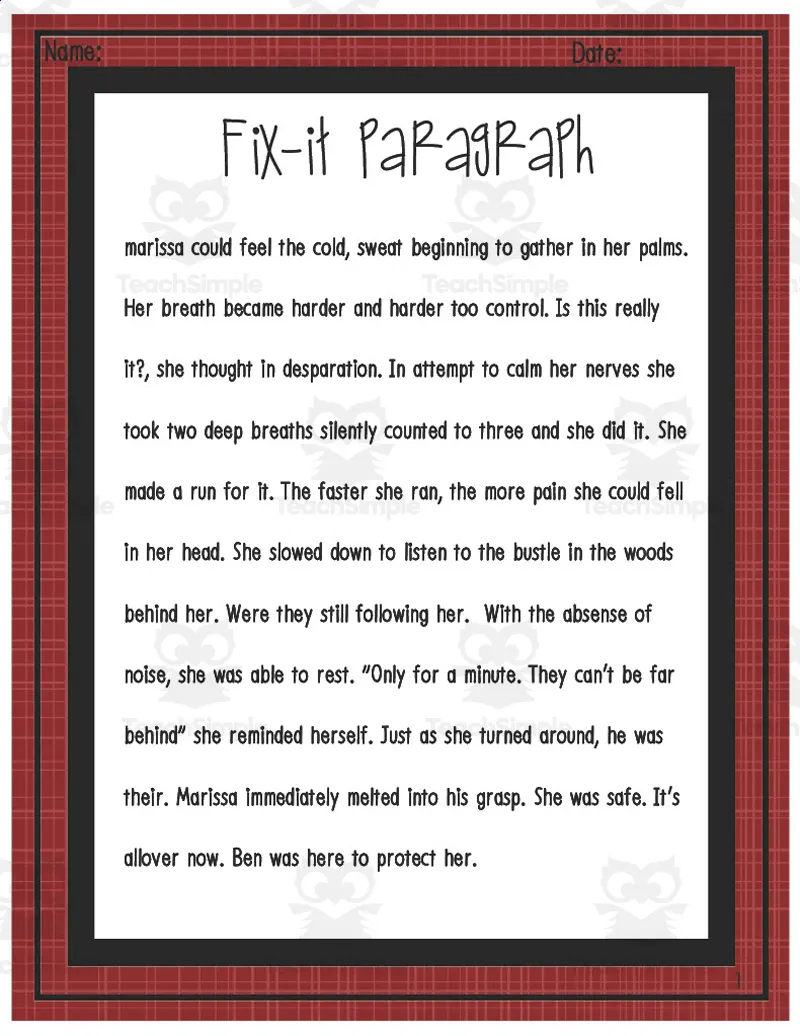 Kindergarten Fix it Up worksheet focused on reading skills