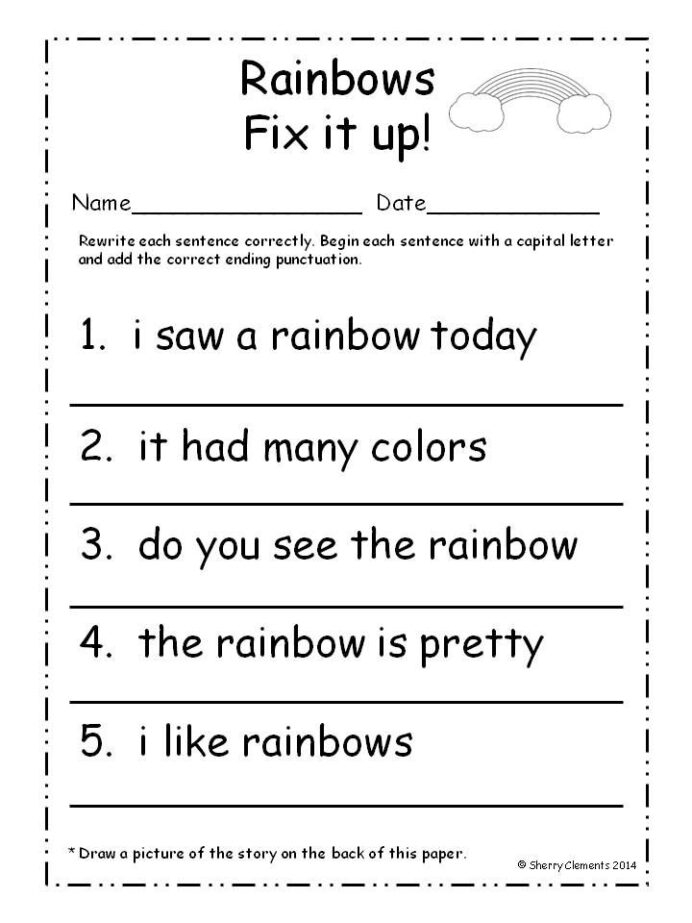 Kindergarten Fix it Up worksheet for reading practice