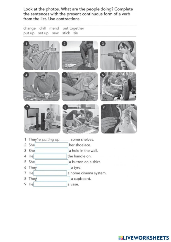 Kindergarten Fix it Up worksheet for reading practice with colorful illustrations