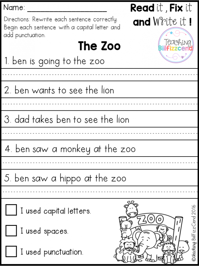 Kindergarten Fix it Up worksheet focused on reading skills with colorful illustrations