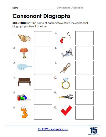 Blends and digraphs reading assessment worksheet for young learners number 17 Kindergarten student completing a blends and digraphs worksheet to practice reading skills