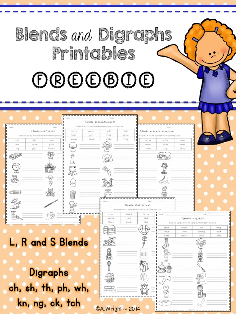 Blends and digraphs reading assessment worksheet for early learners Kindergarten student completing a blends and digraphs worksheet to practice reading skills