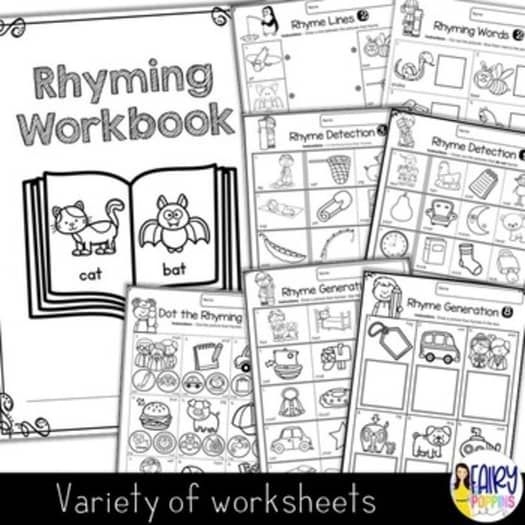 Worksheet for assessing kindergarten students' skills in recognizing rhyming words