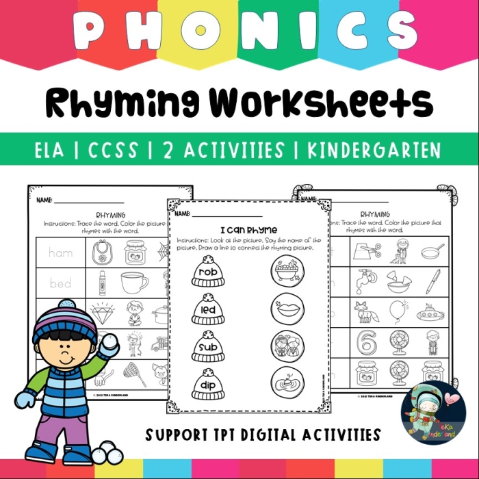 Worksheet assessing phonemic awareness in kindergarten students through rhyming words
