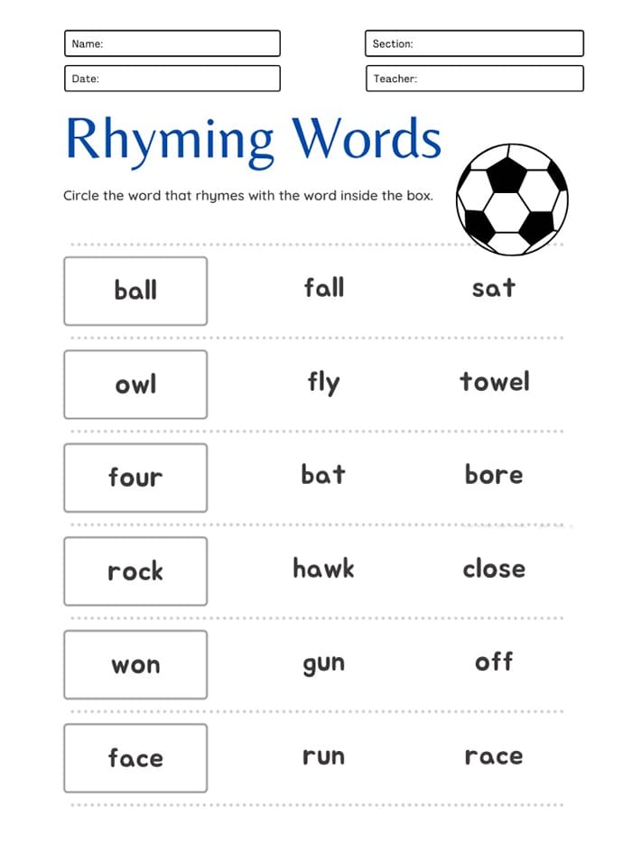 Worksheet featuring rhyming words clues for kindergarten counting activities