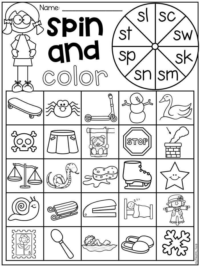 Interactive learning tool for mastering S blends in early education Kindergarten S blends worksheet featuring three-letter words like scrub, sprint, and strong