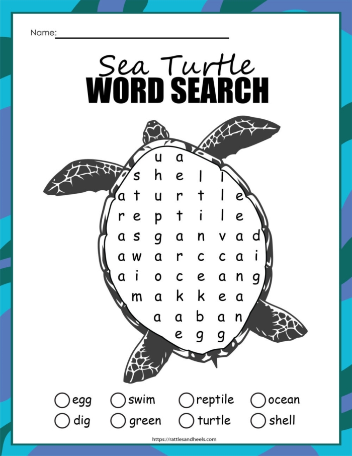 Kindergarten worksheet featuring sea turtles to practice finding the main topic with fractions