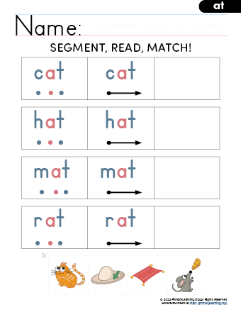 Segmenting sounds assessment worksheet for kindergarten students end of year 24 Kindergarten student completing an end of year word segmenting worksheet