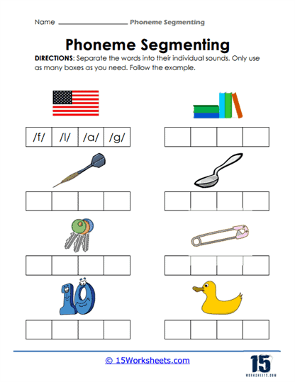 Segmenting sounds worksheet for kindergarten end of year word study assessment number 14 Kindergarten student completing an end of year word segmenting assessment worksheet