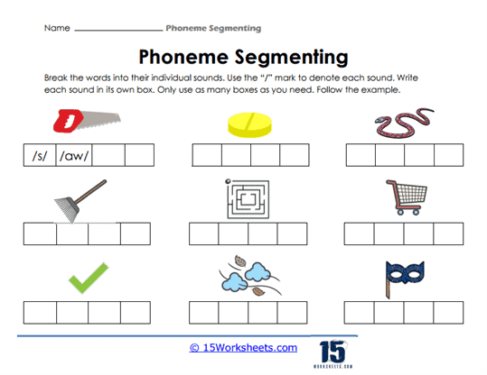 Segmenting sounds assessment worksheet for kindergarten end of year review 19 Kindergarten worksheet for segmenting sounds in words to assess end of year word study skills