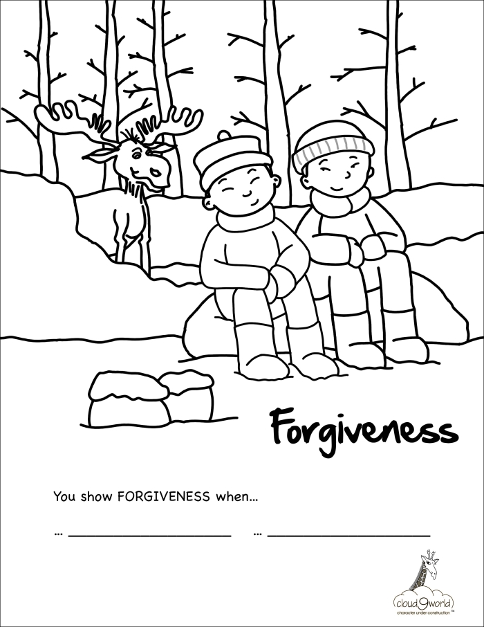 Forgiveness Fingers activity for young learners practicing supportive words on fingers in a place value context Kindergarten social emotional learning worksheet showing a hand with words like love and apologize on each finger to teach forgiveness