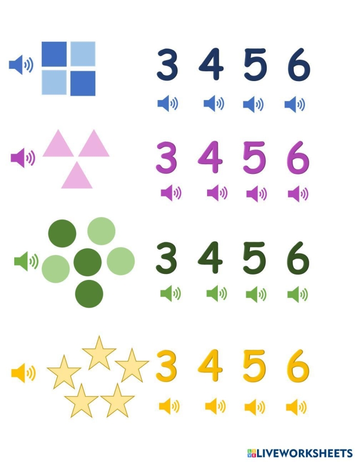 Counting different shapes activity for young learners on worksheet number 21 Kindergarten worksheet showing various shapes mixed together for counting practice