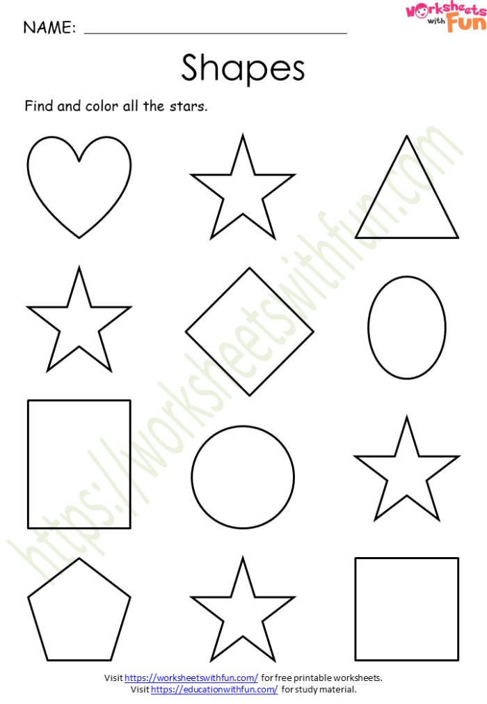 Counting shapes activity for kids in the How Many Shapes Are There exercise 22 Kindergarten worksheet showing various mixed shapes to count by type