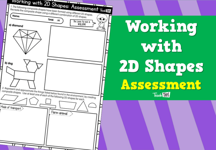 Name That Shape assessment activity showing various two-dimensional geometric figures for shape recognition practice Kindergarten students identifying and naming common 2D shapes like circles squares and triangles on a geometry worksheet