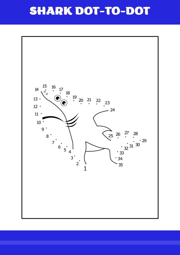 Connect-the-dots coloring activity revealing an undersea creature for young learners Kindergarten Shark Dot to Dot worksheet combining counting and drawing skills