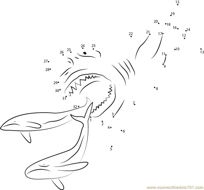 Connect the dots to reveal an undersea creature in this fun coloring page Kindergarten shark dot-to-dot worksheet for counting and writing practice