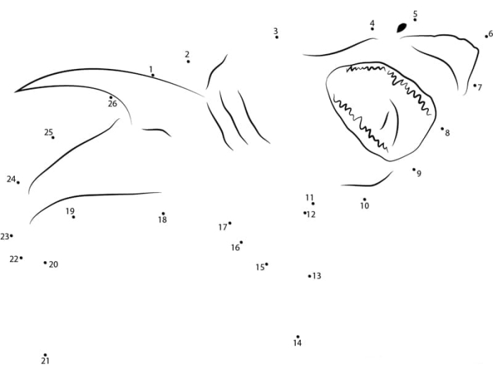 Connect the dots and color this fun shark activity for young learners in Kindergarten Kindergarten Shark Dot to Dot worksheet for counting and drawing practice revealing an undersea creature