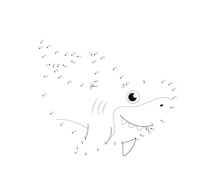 Connect the dots to discover the hidden shark in this fun worksheet 11 Kindergarten shark dot-to-dot worksheet for counting and drawing practice
