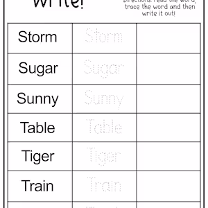 Short A phonics activity for kindergarten students with reading and writing exercises Kindergarten worksheet featuring short A words for reading, tracing, and writing practice