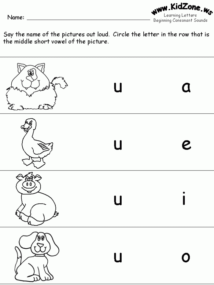 Short vowel sounds practice worksheet for young learners with animal images Kindergarten worksheet matching short vowel words with pictures of a hen and a fish