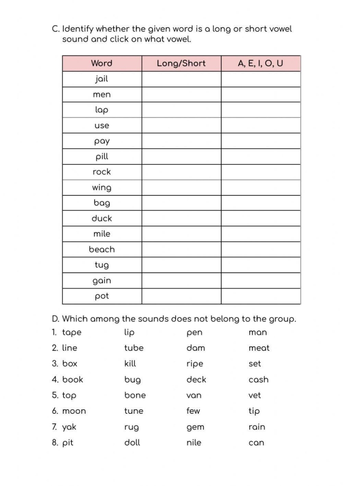 Short vowel word matching activity for young learners with hen and fish illustrations Kindergarten worksheet matching short vowel words to pictures of a hen and a fish
