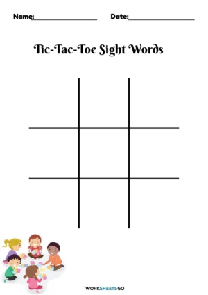 Colorful Sight Word Tic-Tac-Toe worksheet designed for kindergarten students