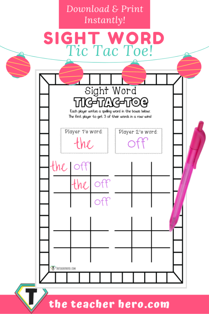 Sight Word Tic-Tac-Toe worksheet for kindergarten students engaging in reading practice