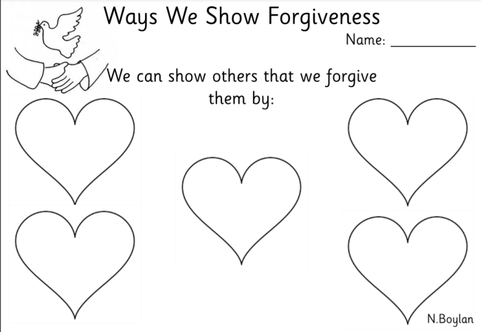 Social emotional learning with forgiveness fingers activity for young children in grade K Kindergarten forgiveness fingers worksheet showing words of kindness on hand fingers for social emotional learning