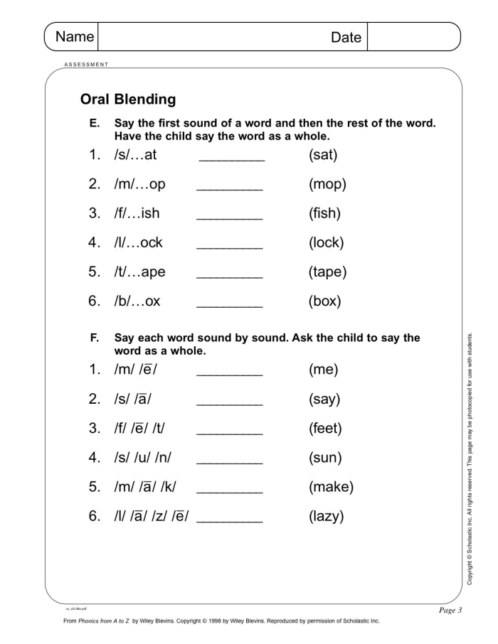 Kindergarten end of year word study segmenting assessment worksheet number 20 Kindergarten student completing an end-of-year word segmenting worksheet to assess sound recognition