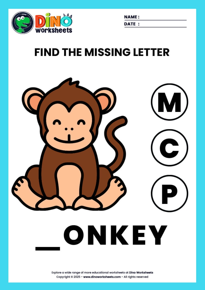 Find Missing Letters worksheet for young learners practicing beginning sounds Kindergarten spelling worksheet with toys missing the first letter in their names