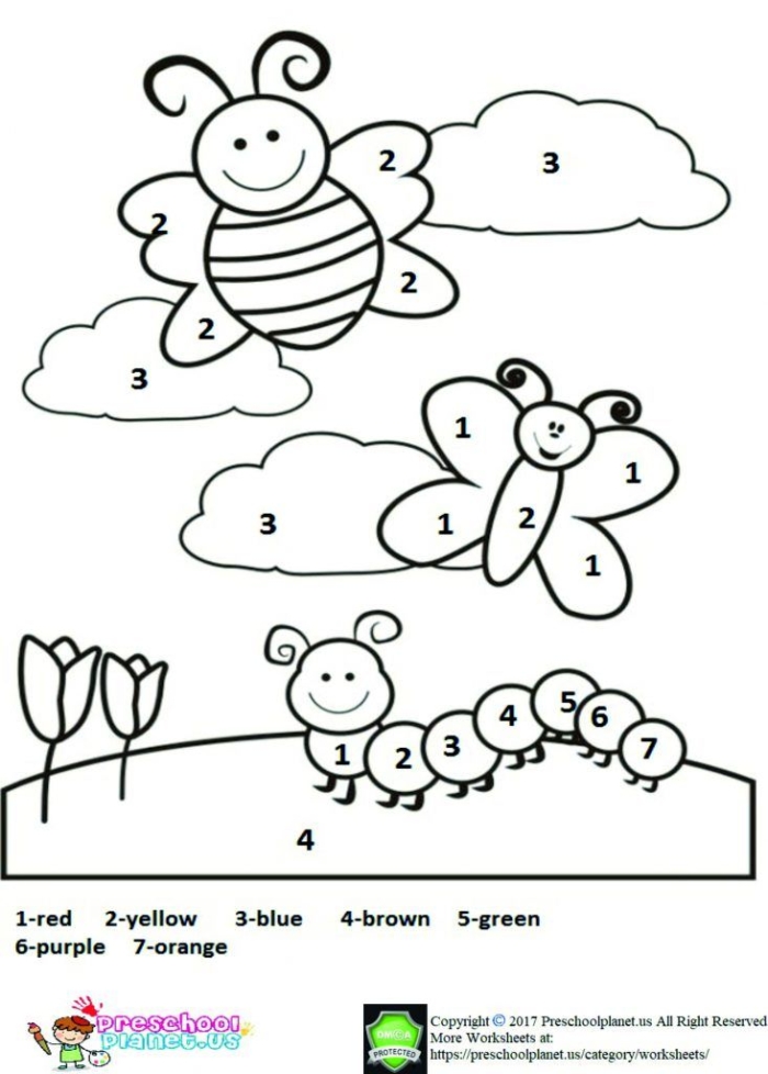 Springtime Tree coloring page with flowers and butterflies for young readers activity 8 Kindergarten worksheet showing a spring tree with flowers, a butterfly, and lily-filled landscape to color