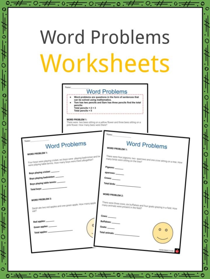 Beginning Word Problems worksheet for time and money concepts with fun bug illustrations Kindergarten worksheet featuring basic subtraction word problems with bugs and coins