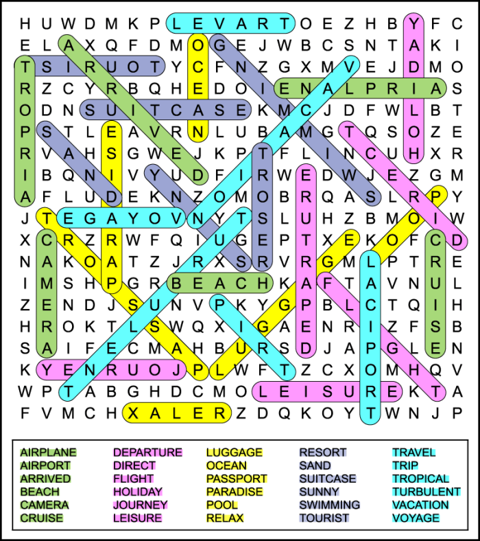 Kindergarten vacation word search puzzle with summer-themed words