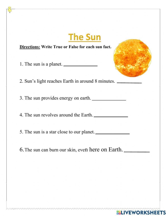 Learn About the Sun worksheet for young learners to explore the sun's role in our world Kindergarten worksheet where children color a bright sun and discover facts about it