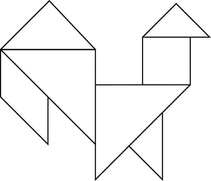 Kindergarten student coloring a tangram template to explore fractions and shapes