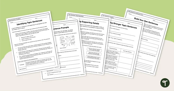 Kindergarten students working on a Topic Sentences worksheet to build paragraphs