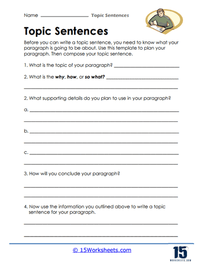 Worksheet for organizing topic sentences into paragraphs for Kindergarten students