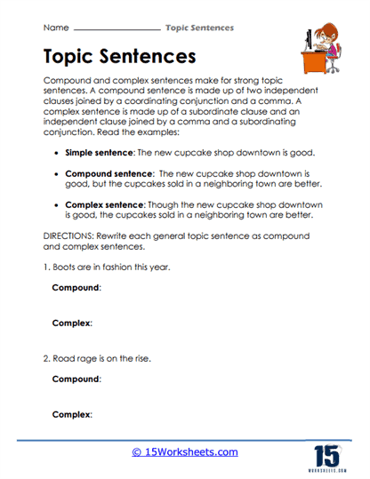 Worksheet featuring topic sentences for organizing paragraphs in kindergarten
