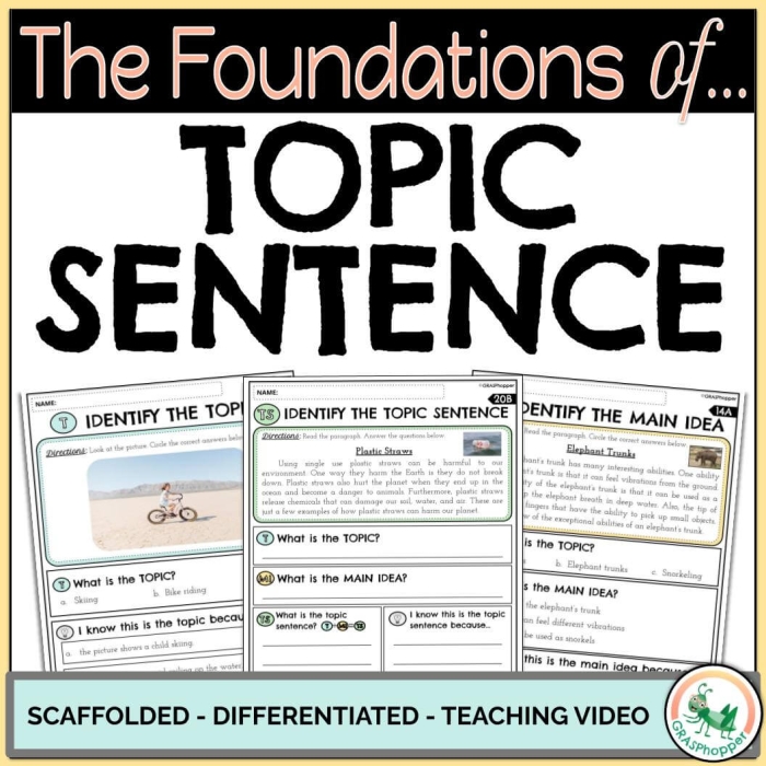 Kindergarten students organizing sentences into paragraphs on a topic sentences worksheet